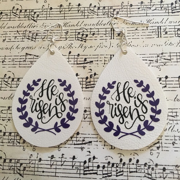 Handmade Jewelry - Easter faux leather earrings - He Is Risen